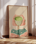 Cozy Matcha Tea Art Print with green colors for bedroom art print