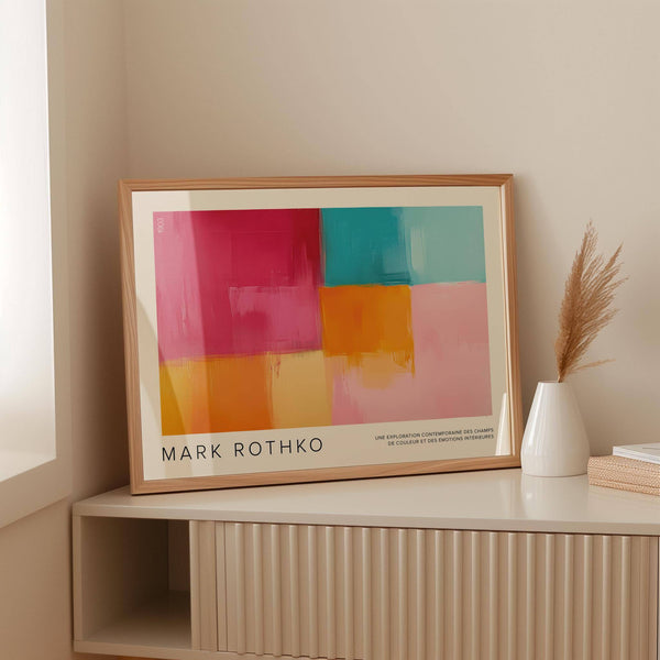 Wide-format art prints horizontal in red, orange, and beige for stylish rooms