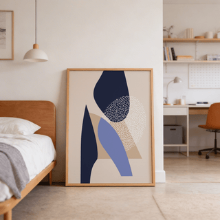Textured dot pattern abstract poster with stacked geometric forms