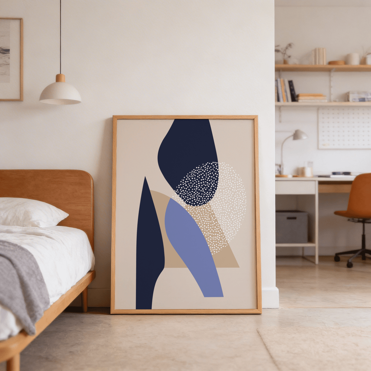 Textured dot pattern abstract poster with stacked geometric forms
