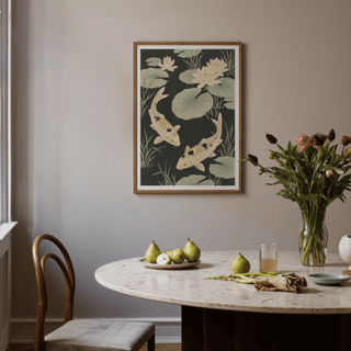 Japanese Koi Carp Art print in Green and Black suited for meditation room