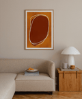 Minimalist brown and orange organic shape poster with double contour outline