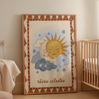 Kids room wall print highlighting dotted border and primary hues
