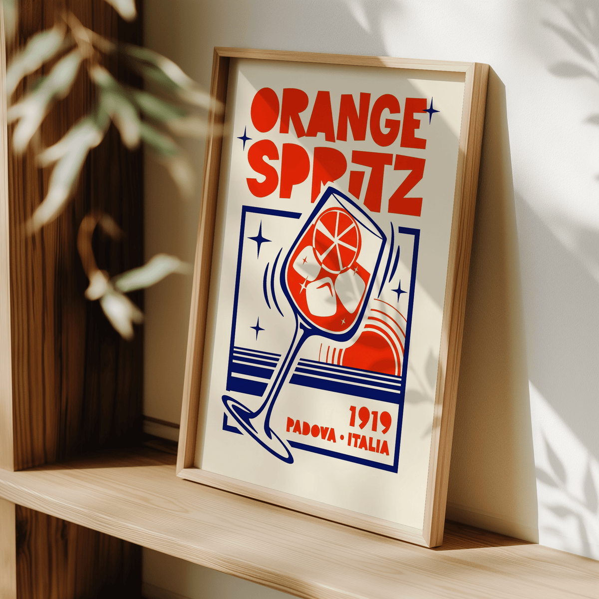 Typographic drink poster with boxed frame lines, sparkles, and “Padova • Italia” text