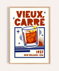 New Orleans Cocktail Print in red, orange, and blue for bar wall art