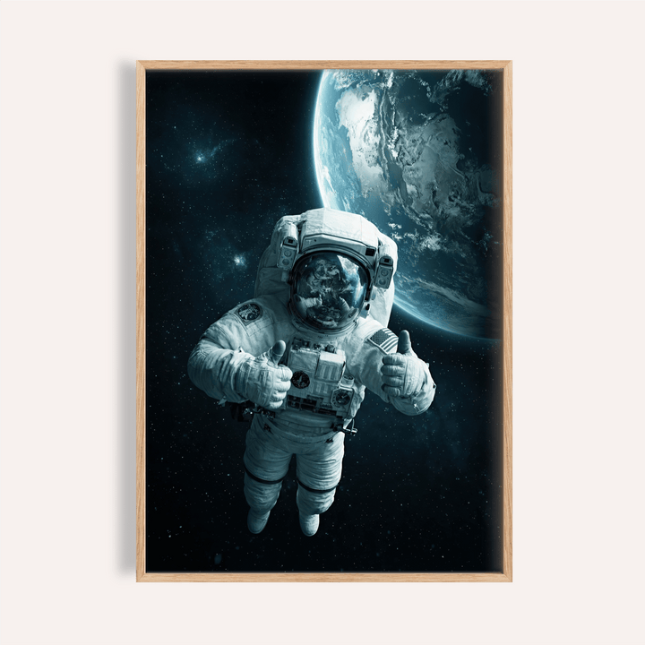 Astronaut Wall Art print in Blue Black and White for living room wall decor