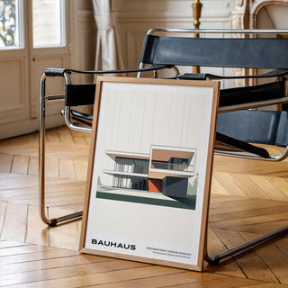 Bold modernist home in Bauhaus architecture poster design.