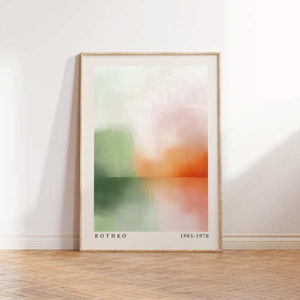 Peaceful wall art in soft green and orange tones inspired by Rothko.