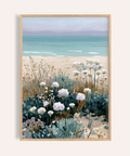 Beach Floral Art print in Blue, Beige, Pink for bedroom wall art