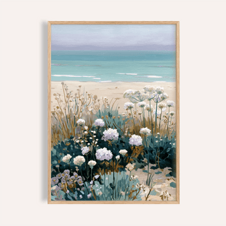 Beach Floral Art print in Blue, Beige, Pink for bedroom wall art