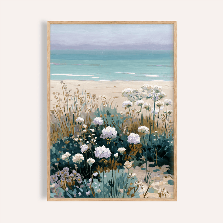 Beach Floral Art print in Blue, Beige, Pink for bedroom wall art