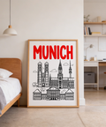 Munich City Poster laid flat to show fine line windows and 5 percent border