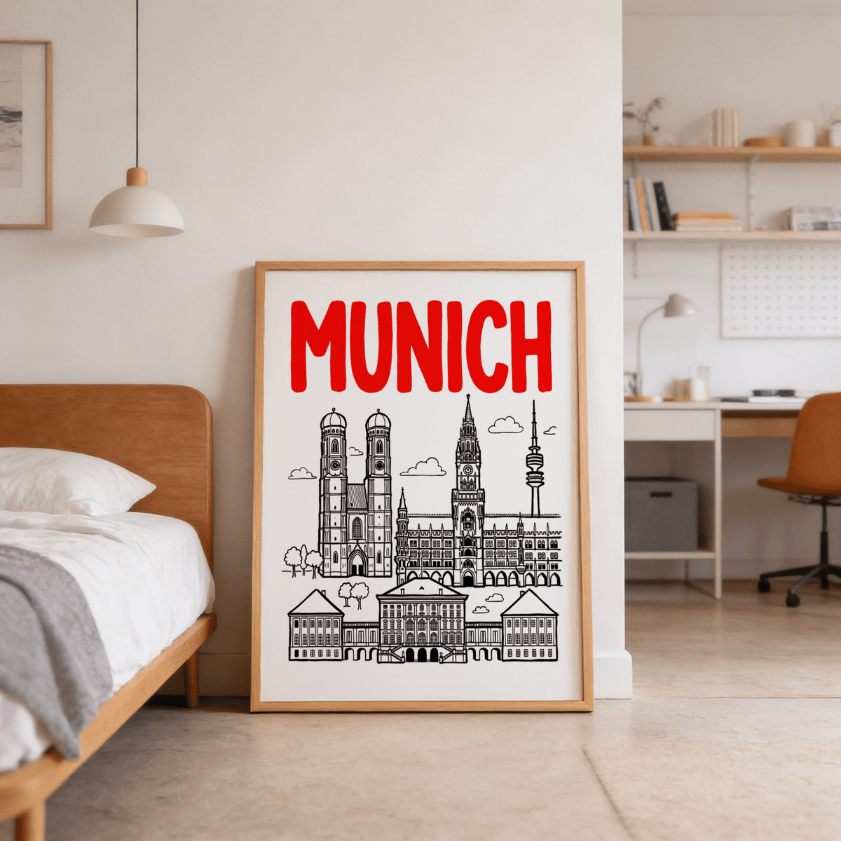 Munich City Poster laid flat to show fine line windows and 5 percent border