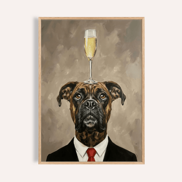 Boxer Dog Poster beige black brown for living room art print