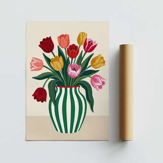 Tulip Art Print with Yellow and Green details for office wall art