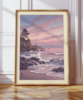 Graphic print of Lighthouse Sunset Wall Art featuring layered pink clouds