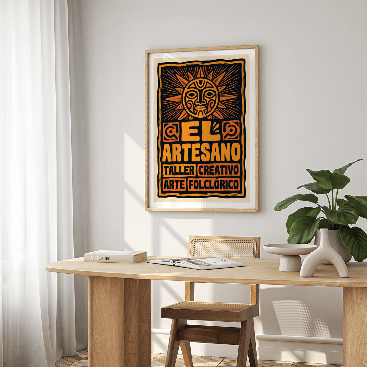 Typography-heavy Folk Art Poster with EL ARTESANO headline and sun symbol