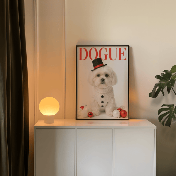 Christmas Shih Tzu Poster wall art print for entryway, red and white theme