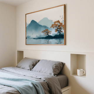 Scenic landscape Nature Wall Art Print in Blue tones, suits office spaces
