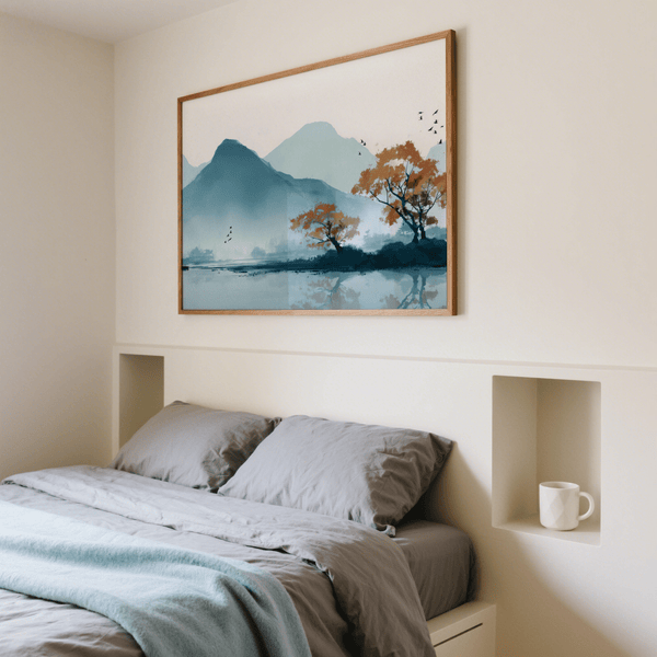 Scenic landscape Nature Wall Art Print in Blue tones, suits office spaces