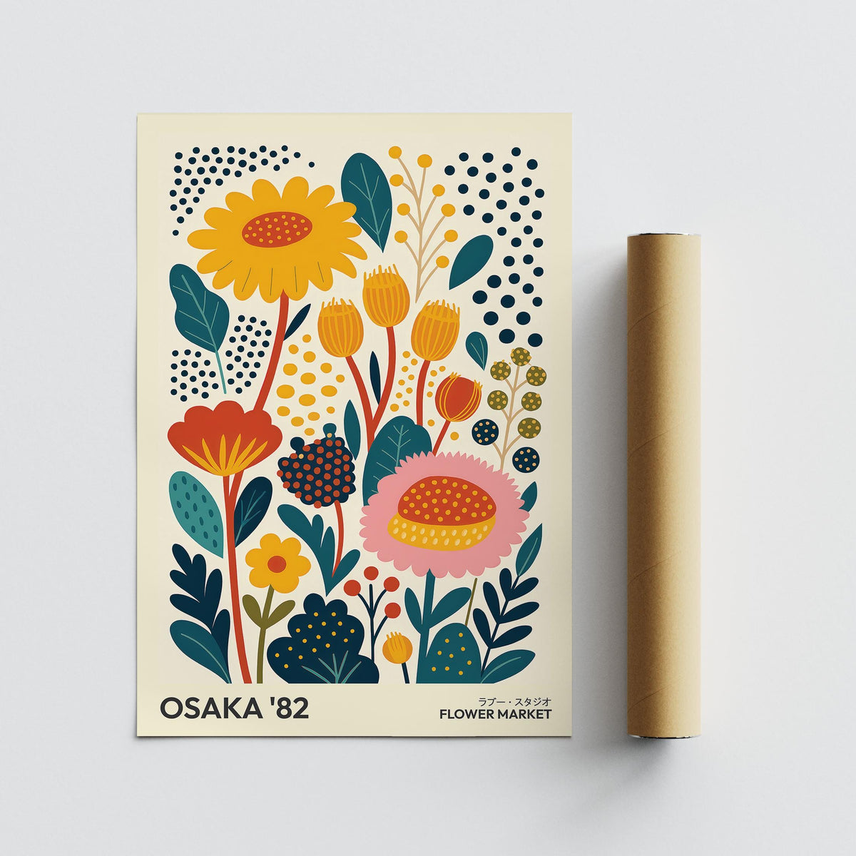 Graphic Spring Print with bold garden flowers on cream background