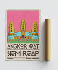 Angkor Wat Art graphic design with stacked lettering and paper texture background