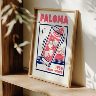 Paloma Cocktail Print in Pink and Blue shades, wall art for living room