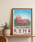 Colosseum Art Print showing the Roman amphitheatre illustration and large ROMA lettering