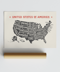 Stylish US Map Poster, Black text, living room wall art