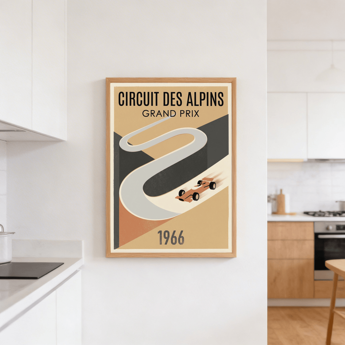 Typography-led motorsport poster print with CIRCUIT DES ALPINS and GRAND PRIX text