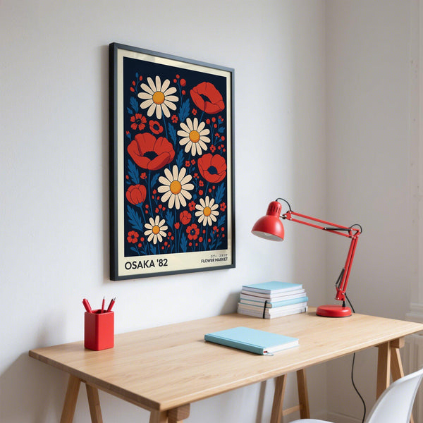 Graphic style flowers art print for modern botanical wall decor