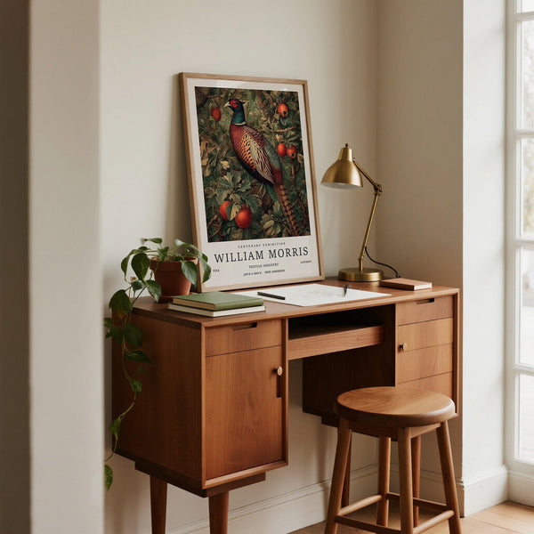 Woodland bird illustration with fruit tree background – Pheasant Wall Art.