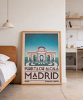 Highlighting Puerta de Alcalá architecture print poster with geometric sky gradient and curved plaza lines