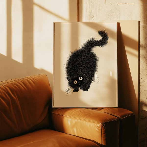 Arched Back Cat Print featuring White background for hallway wall art