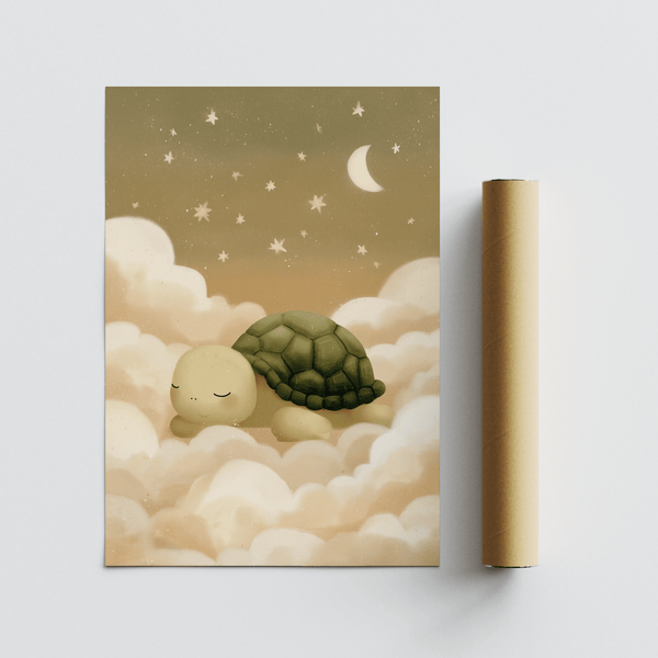 Cute Turtle Wall Art poster in brown and green for child's room
