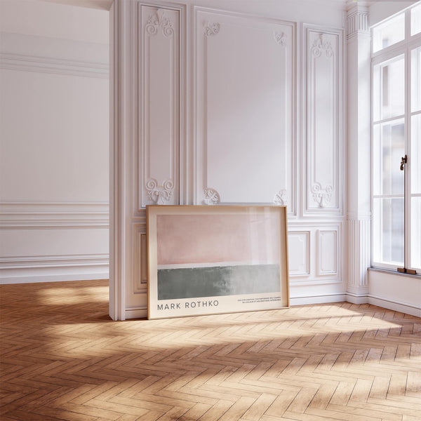 Pale pink and muted green horizontal wall decor with abstract form