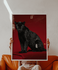 Bold Black Panther Art Print on red, perfect for bedroom wall art