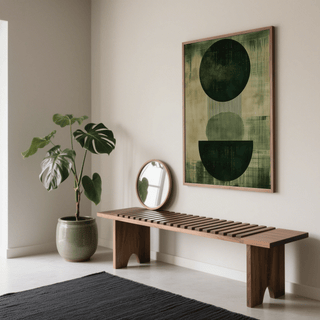 Geometric Green Wabi Sabi Print featuring Green and Beige, office wall art