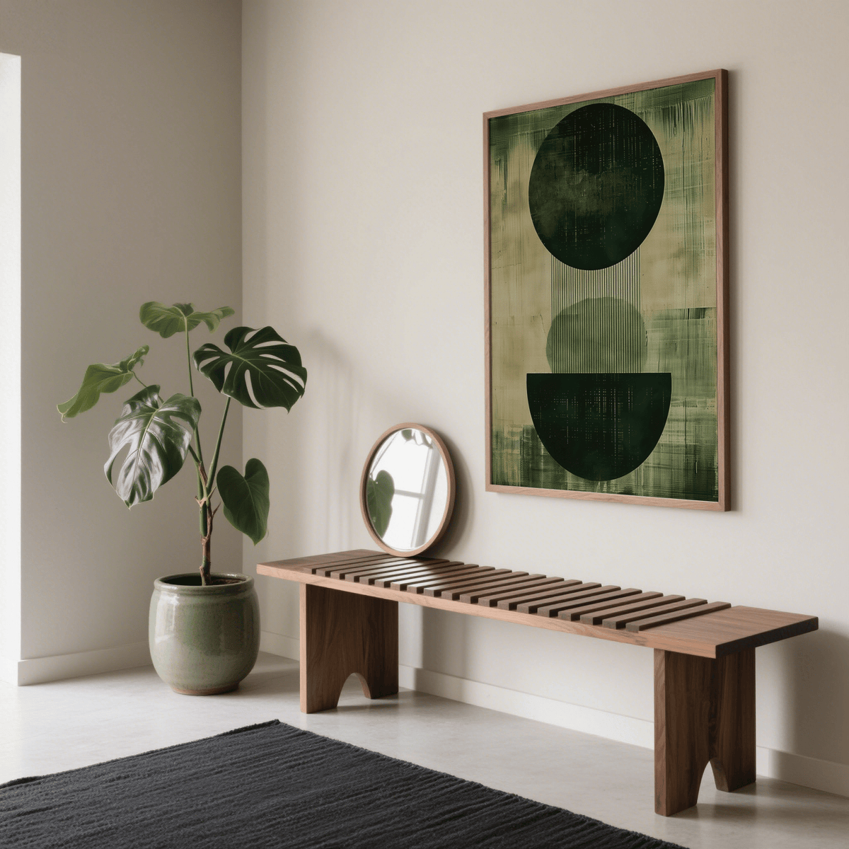 Geometric Green Wabi Sabi Print featuring Green and Beige, office wall art