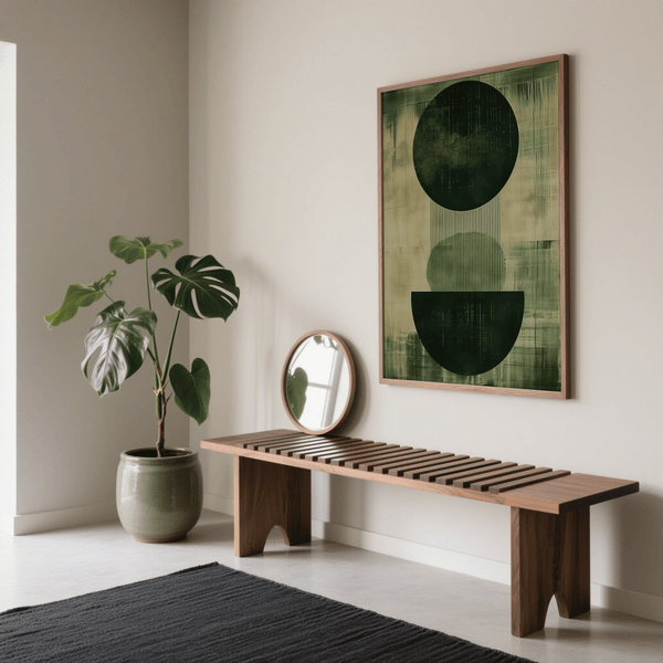 Geometric Green Wabi Sabi Print featuring Green and Beige, office wall art