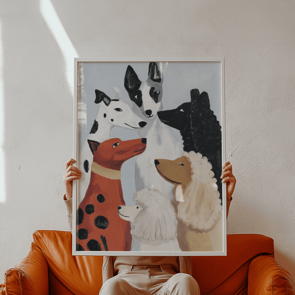 Colorful Dog Poster print in Gray and White for entryway accent