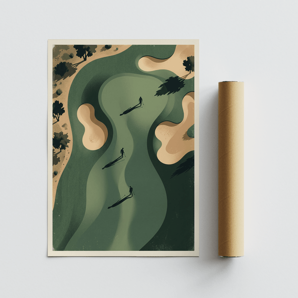 Golf Silhouette Wall Art depicting overhead greens and sand traps