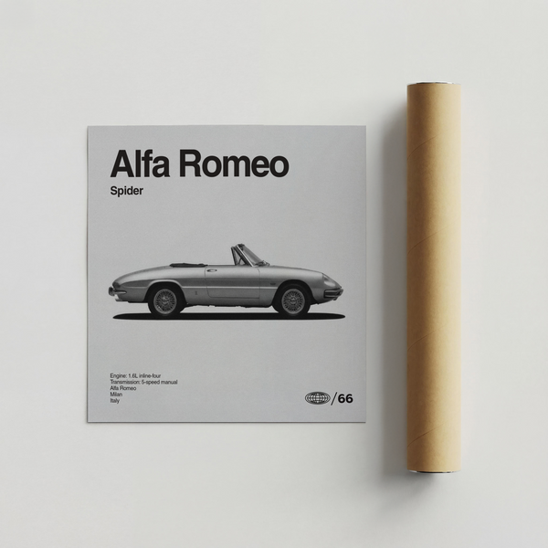White and black Alfa Romeo Art Print, perfect for lounge display