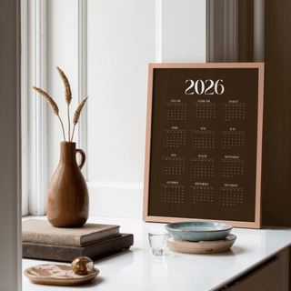 Functional Brown Calendar Print calendar design in brown, orange, white for bedroom