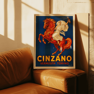 Cinzano Art Print with Blue background and Red horse for home bar poster