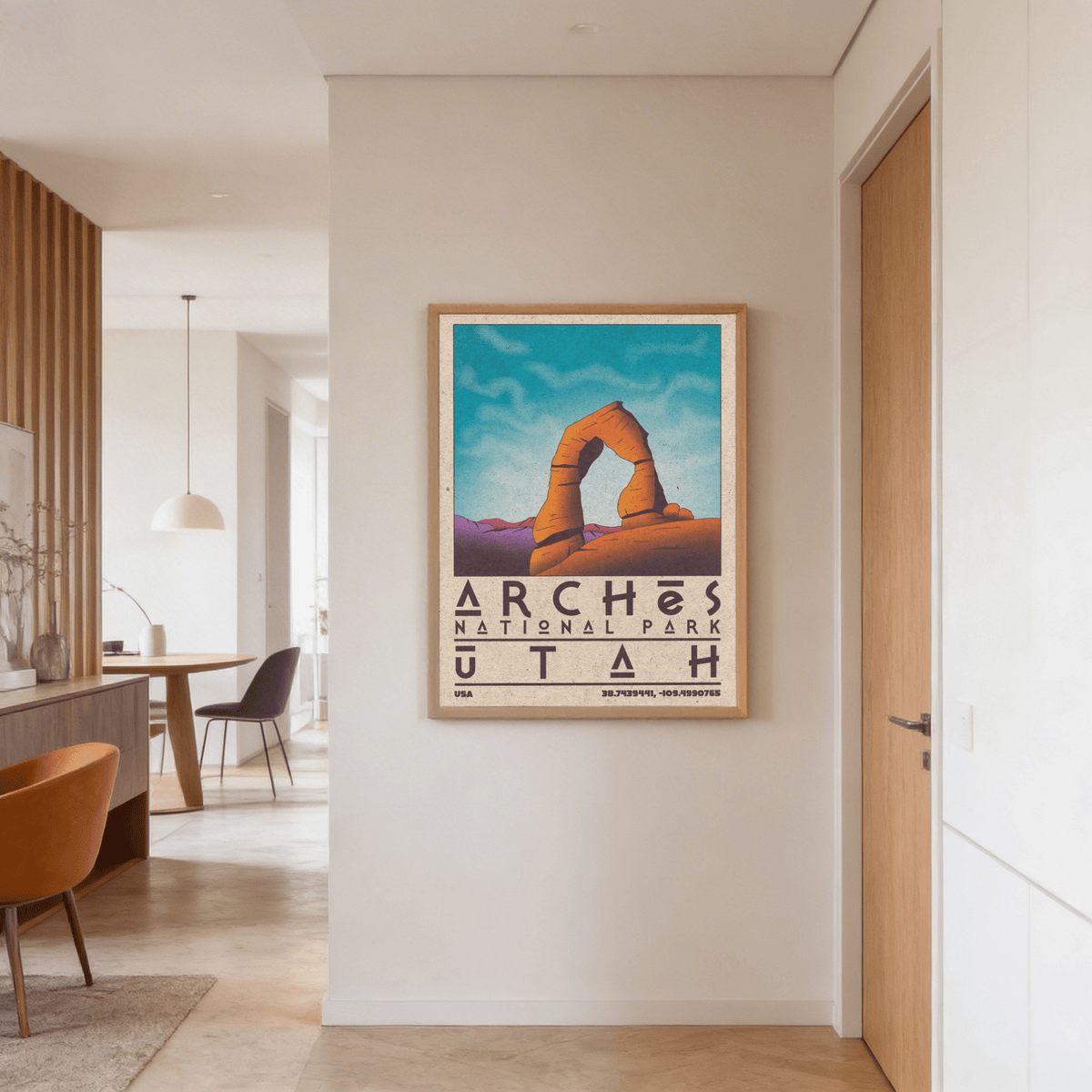 Graphic desert arch wall art print with bold outlines and grain texture
