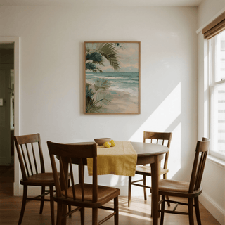 Tropical Beach Art in blue and beige, perfect for office wall art