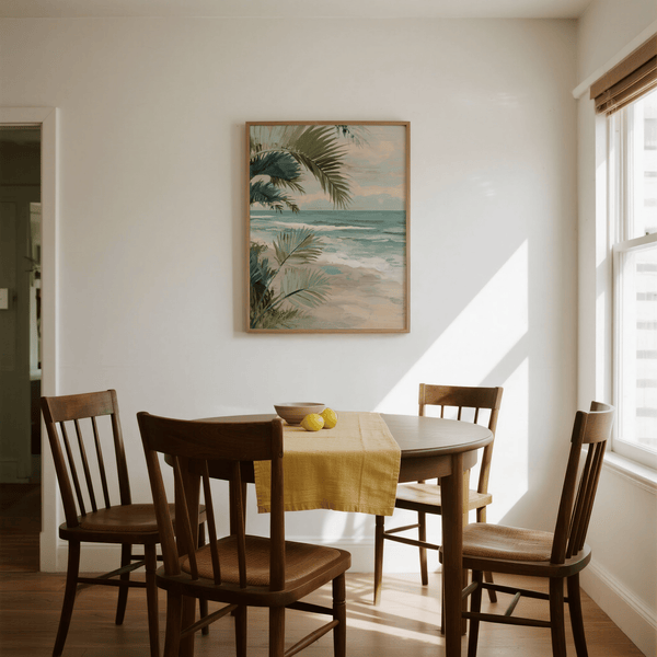 Tropical Beach Art in blue and beige, perfect for office wall art