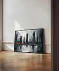 Abstract City Wall Art with Gray tones and Orange details for office spaces