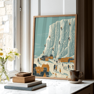 Blue and Orange Mountain Climbing Art Print for office poster